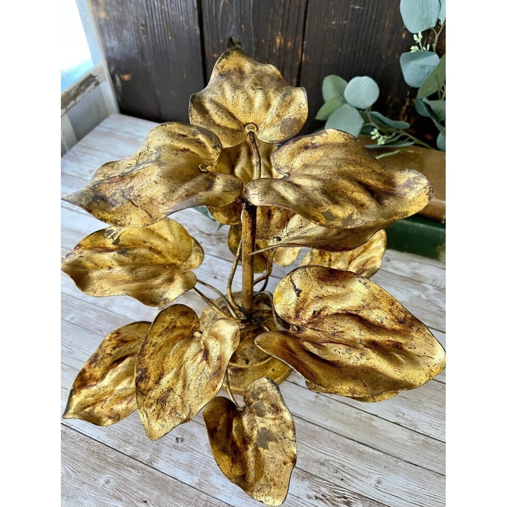 Vintage MCM Italian Hollywood Regency GoldLeaf GiltToleware Leaves 12" Sculpture